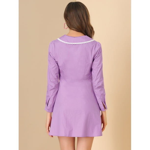 Allegra K Women s Casual Peter Pan Collar Long Sleeve Cotton