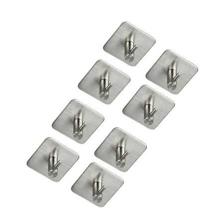 

8PCS Stainless Steel Bathroom Towel Hook Adhesive Bath Hooks Stick Wall Hooks Hangers Holders for Home Kitchen Size M Silver