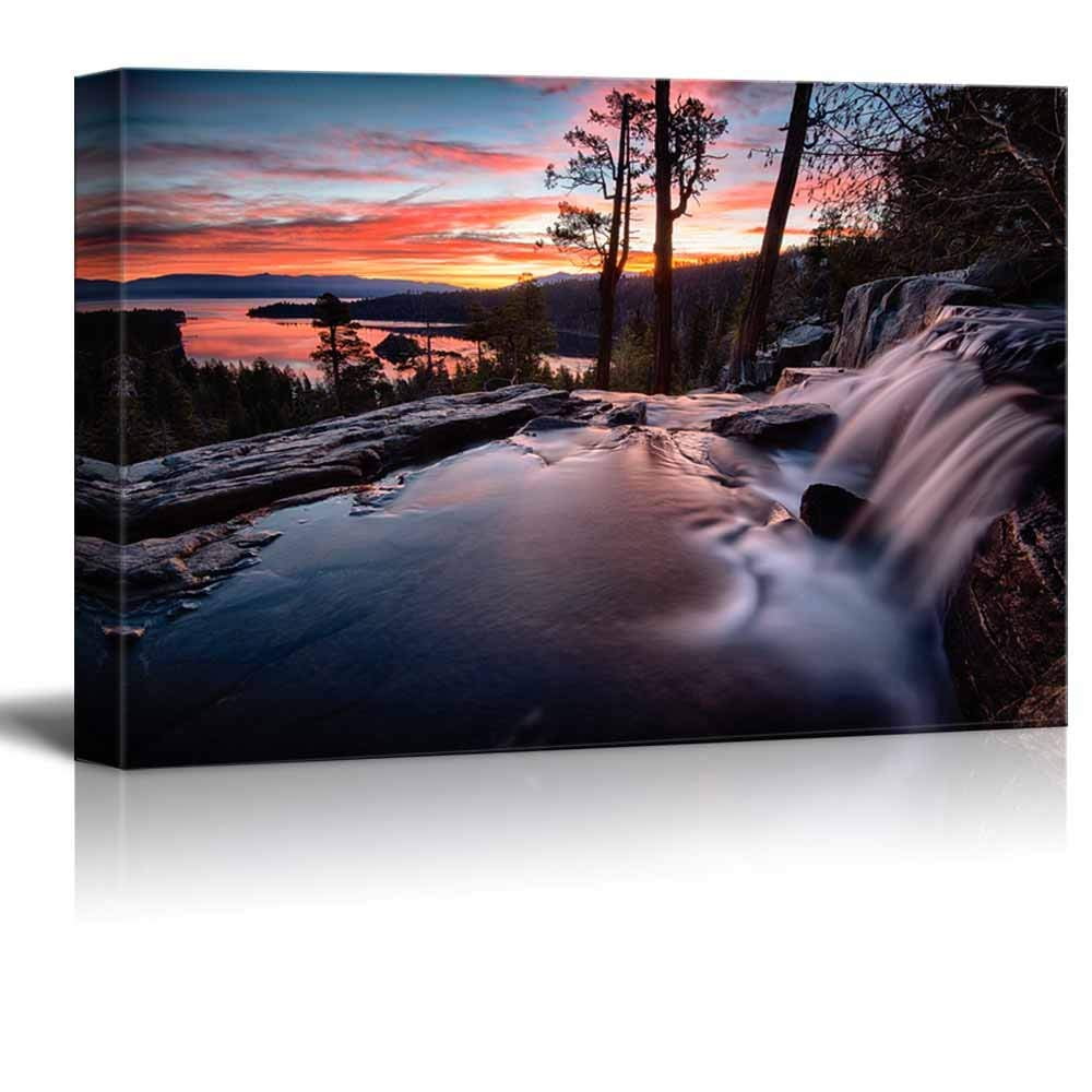 wall26 Canvas Prints Wall Art Water Falling into a Lake, Lake Tahoe Modern Wall Decor/Home