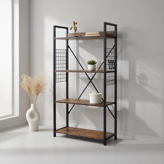 Spaco 4-Tier Industrial Open Storage Bookshelf, Tall Bookshelf, Shelves for Living Room, Home Office, Bedroom, Balcony, Brown