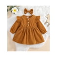 thumbnail image 2 of IZhansean Autumn Baby Girls Princess Dress 2pcs Ruffle Long Sleeve Button Corduroy A-Line Dress Headband Yellow 6-12 Months, 2 of 9