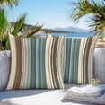 thumbnail image 3 of Turquoise Beige Striped Throw Pillow Covers 20x20 Inch Set of 2, Modern Farmhouse Vertical Stripes Waterproof Outdoor Pillow Covers, Decorative Cushion Pillowcases for Couch, Sofa, Bed, Garden, Patio, 3 of 9
