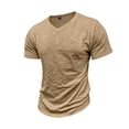 thumbnail image 5 of OGLCCG Men's Casual T Shirts Short Sleeve Cotton Classic V Neck T-Shirt Summer Fashion Solid Color Lightweight Vacation Beach Tees Shirt,L,Khaki, 5 of 7
