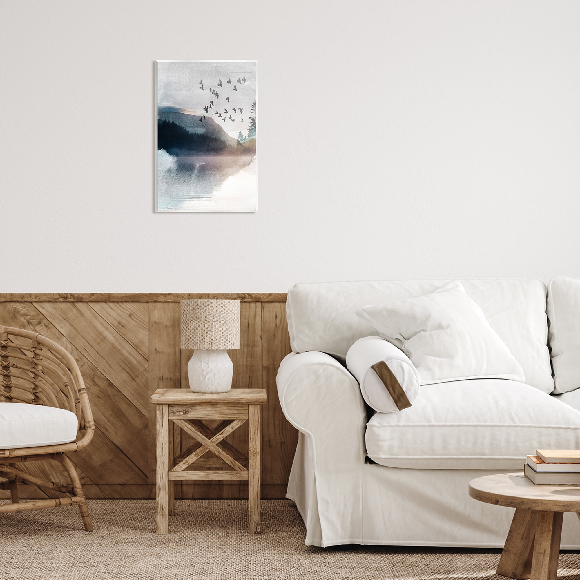 Stupell Industries Abstract Birds Over Lake Nature Painting Unframed Art Print Wall Art, 13 x 19