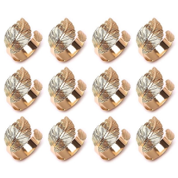 Paquete de 12 anillos para servilletas, anillo para servilleta con forma de plumas, Material de acero inoxidable