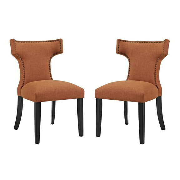 Modern Contemporary Urban Design Dining Kitchen Room Side Chair, Set of Two, Fabric, Orange