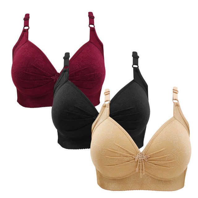 Bowake Wireless Bras for Women 3 Pack Plus Size Full Coverage Supportive Underwear Comfort Breathable Push up Bralettes