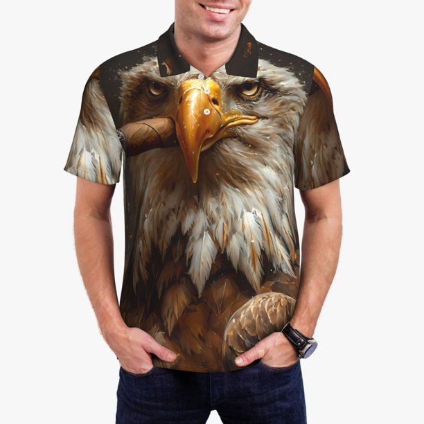 Balery Funny Bald Eagle Camisa Polo de Hombre con Estampado, de Manga Corta y Tejido Medio, Camisa Tipo Golf Polo-X-Large