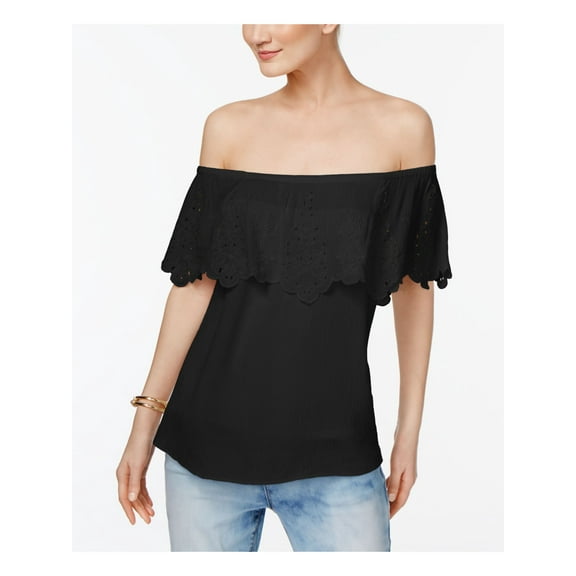 INC Womens Black Floral Short Sleeve Top XL