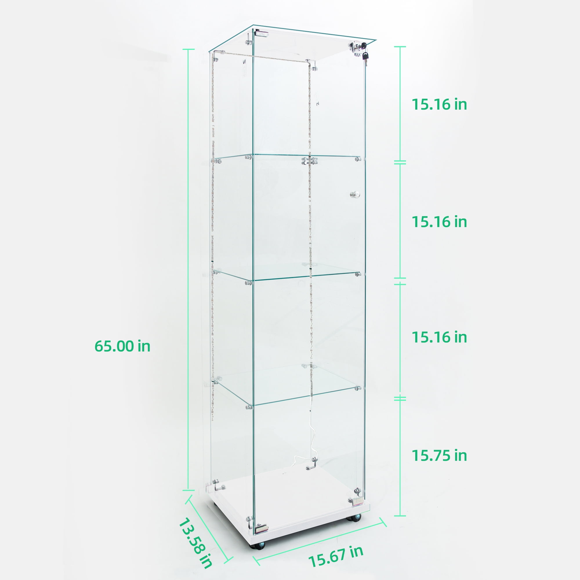 4-Tier Glass Display Cabinet with Glass Doors,65" Floor Standing Curio Bookshelf Collection Display Case with Bluetooth LED for Living Room Bedroom Office,White