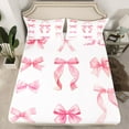 thumbnail image 2 of Manfei Cute Bow Girl 4 Pieces Queen Sheet Sets,Dreamy Princess Ultra Soft Flat Sheet,Kawaii Ribbon Bow Knot Queen Fitted Sheet,Luxury Bedroom Decor, 2 of 7