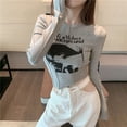 thumbnail image 5 of Y2K Women Slim T Shirt Sexy Graphic Print Crop Tops Spring Harajuku Fashion Casual Irregular Long Sleeve O Neck Tees, 5 of 5