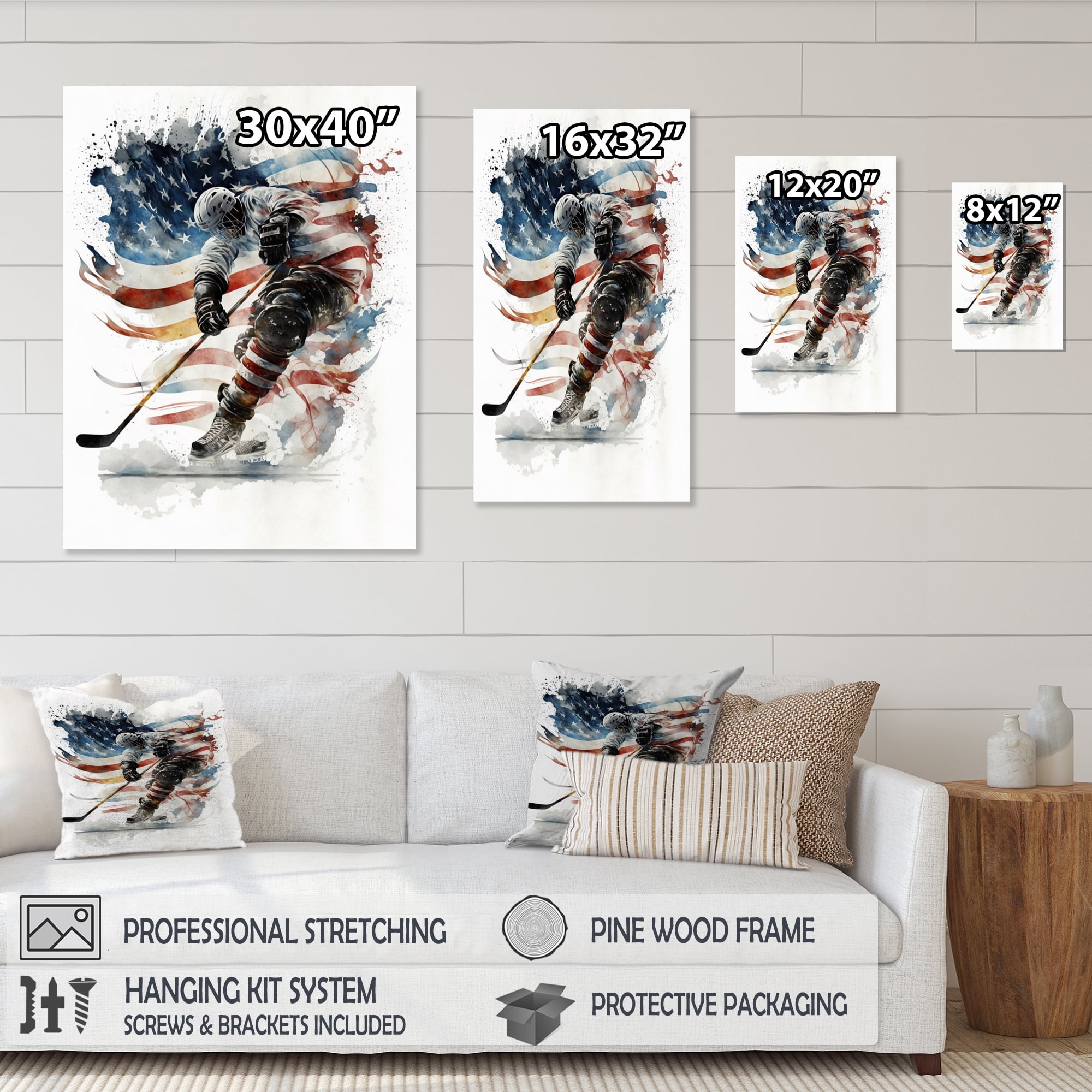 Designart Hockey Player On The Rink During Game I Canvas Wall Art