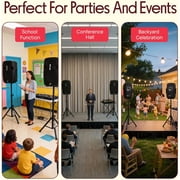 Pyle PPHP1249KT - Active + Passive PA Speaker System Kit - Dual Loudspeaker Sound Package, 12 Subwoofers, Bluetooth Wireless Streaming, Includes (2) Speaker Stands