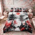thumbnail image 2 of Manfei Japanese Pagoda Queen Duvet Cover Set, Red Tree Buddha Bedding, Black Red Gray, Black Reversible 3-Piece, 1 Duvet Cover and 2 Pillowcases, 2 of 6