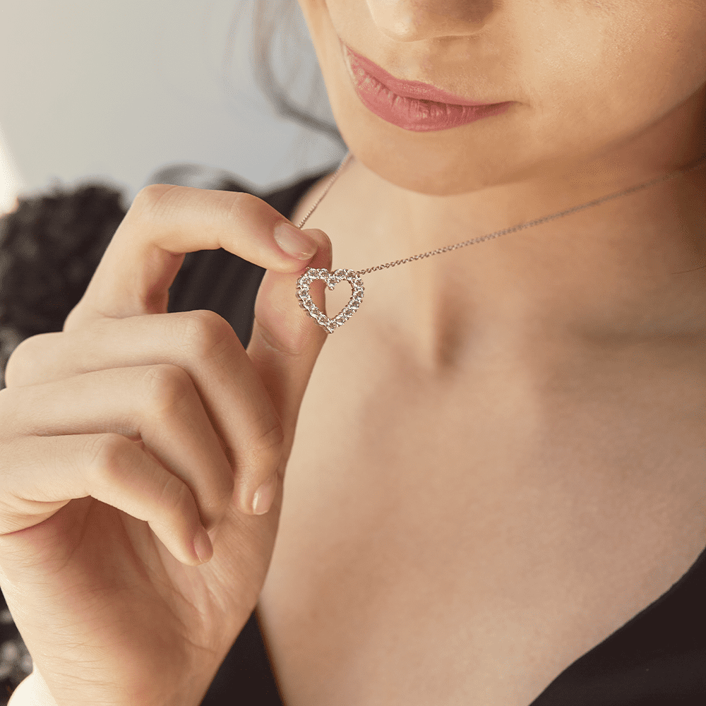 Unique Moments 1 ct Lab Grown Diamond Heart Pendant Necklace in 14K White Gold (G-H, SI1-SI2), 18"