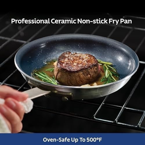 Professional 10-Inch Ceramic Non Stick Frying Pan, Heavy-Gauge Aluminum Skillet with Ceramic Nonstick Coating, Dishwasher and Oven Safe, Black