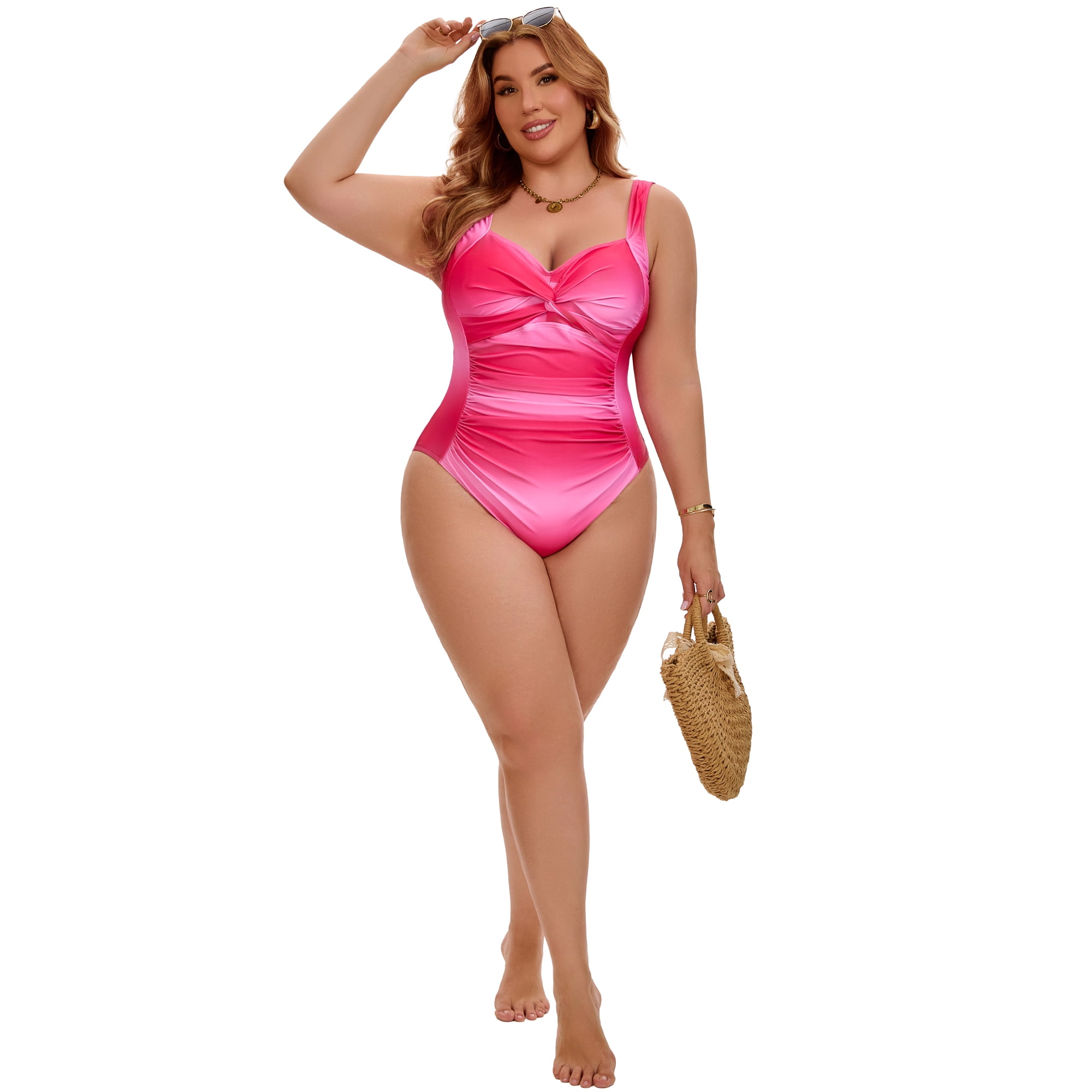 DARING DIVA Women's Plus 1 Piece Push Up Tummy Control Swimsuits 2X Hot Pink