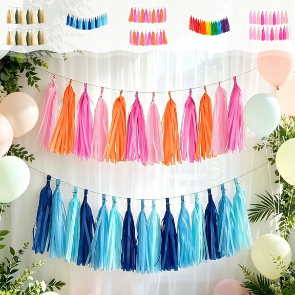 Party Decor,Hanging Ornament,Multi Color Paper Tassel Set,DIY Garland Accessory For Birthday Wedding And Festival(Blue)