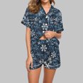 thumbnail image 2 of Feancey Women's Christmas Pajamas Short Set Xmas Snowflake Print Lounge 2 Piece Comfy Soft Button Down Pjs and Shorts Sleepwear Sets Back to School Prime Sales Multicolor XXL, 2 of 7