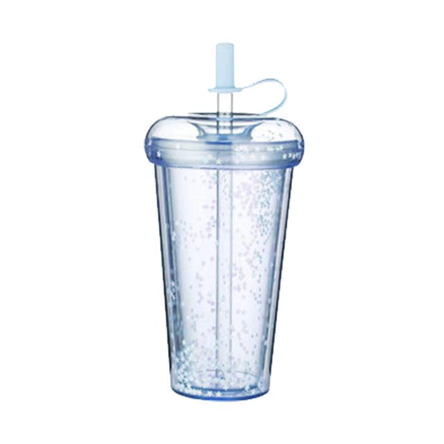 Taza de café con pajita de doble pared, taza de 420 ml, botella para beber con tapa y pajita para jugo, café, reutilizable