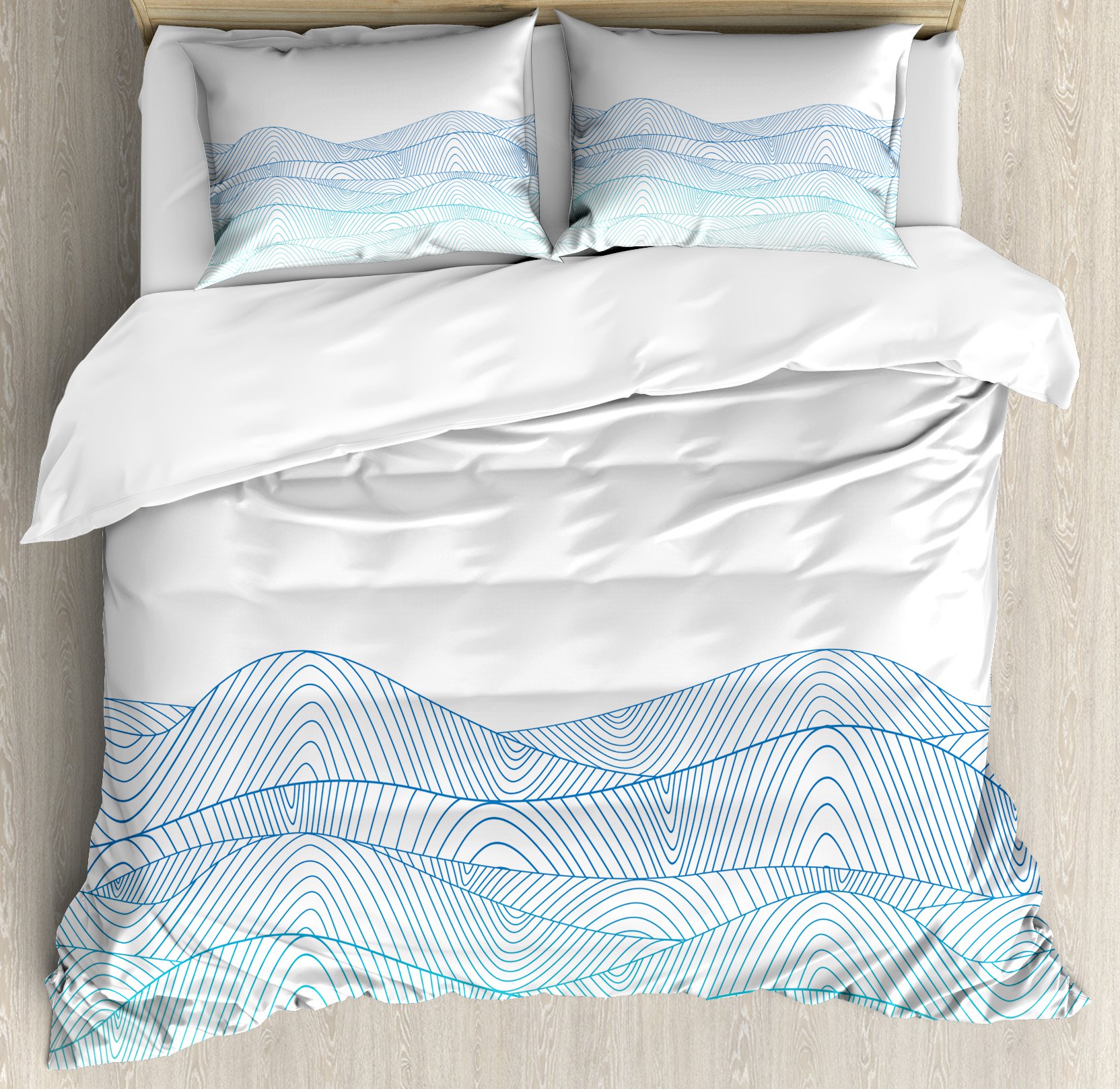 Blue and White King Size Duvet Cover Set, Ocean Seascape Abstraction