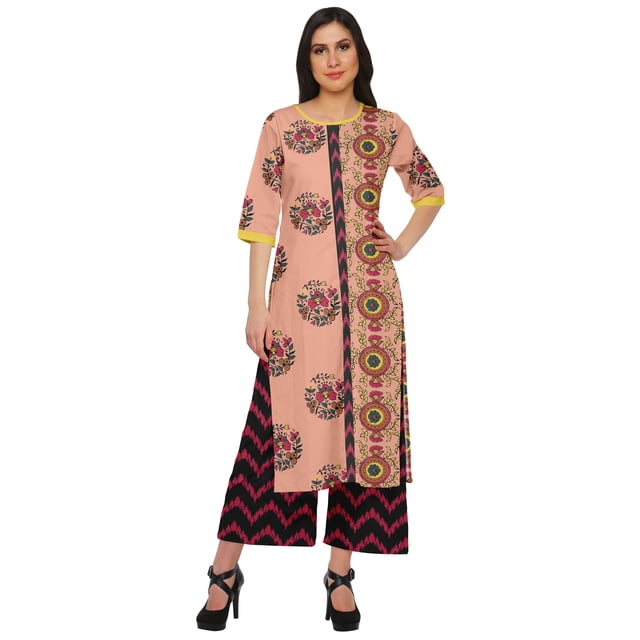 Moomaya Ensemble Décontracté en Viscose Santon pour Femmes, Robe 2 Pcs, Tenue Ethnique