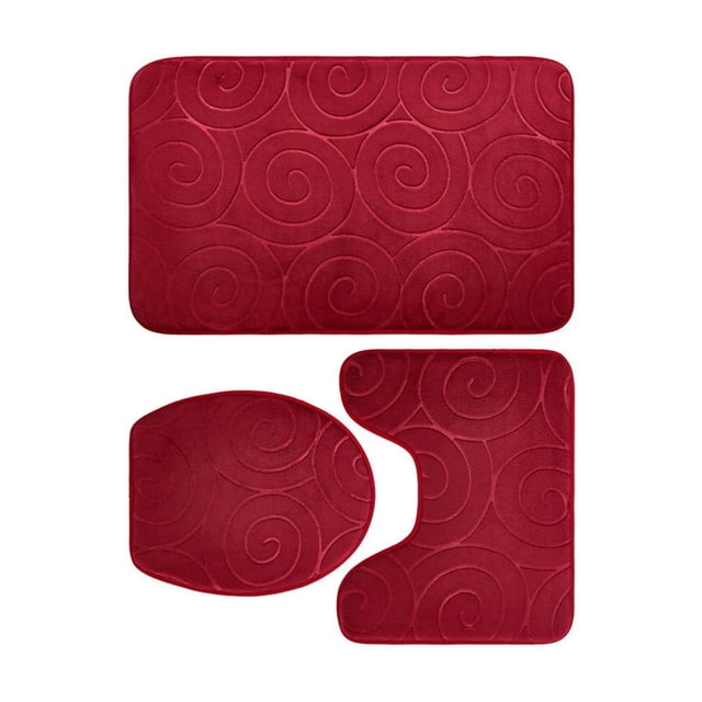 Naiovety Juego de alfombrillas de baño elegantes e impermeables de 3 piezas, juego de alfombrillas de baño fáciles de limpiar e instalar, Juegos de accesorios de baño rojo
