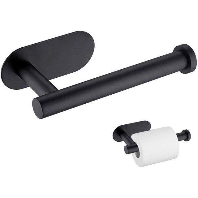 Portarrollos de papel higiénico, Portarrollos de papel de baño de acero inoxidable Portarrollos de papel higiénico montado en la pared para baño de cocina (Negro) Ormromra ZJWJ146