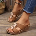 thumbnail image 5 of CYMMPU Women's Double Floral Accent Wedge Mules, Open Toe Crisscross Strap Slip On Summer Outdoor Sandals Brown 40, 5 of 6