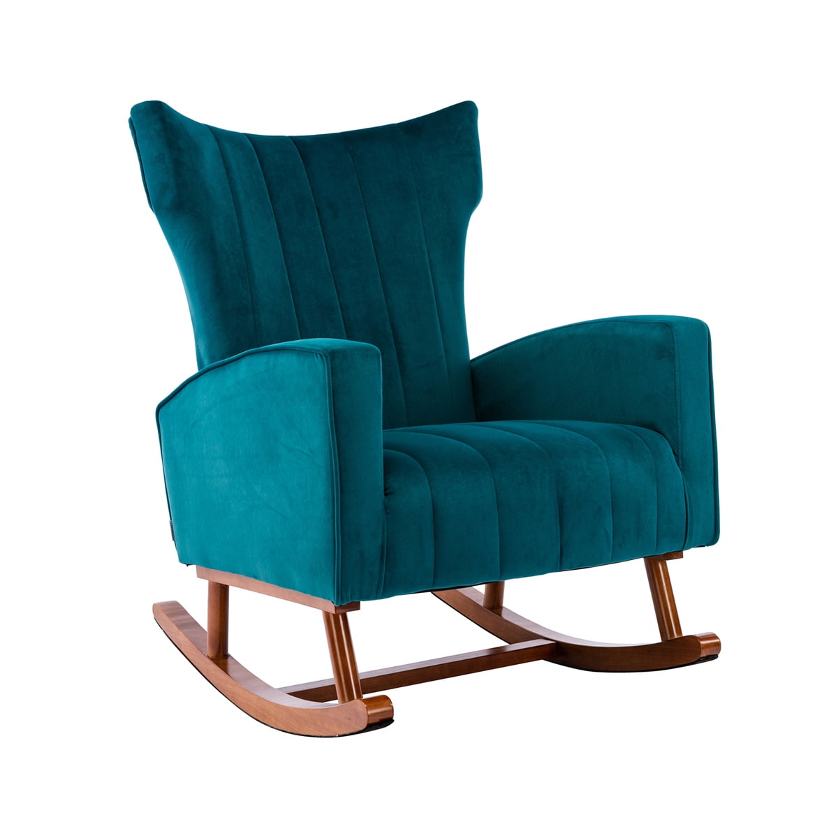 Velvet Upholstered Accent Rocking Chair, Mid Century Modern High Back