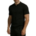 thumbnail image 5 of Men's Casual Short Sleeve Button Down Shirt, Knit Lapel Shirt With Breathable Fabric, Solid Color Regular Fit, Casual Daily Vacation Beach Wedding, Stylish Menswear | Zenithor,Black L, 5 of 6