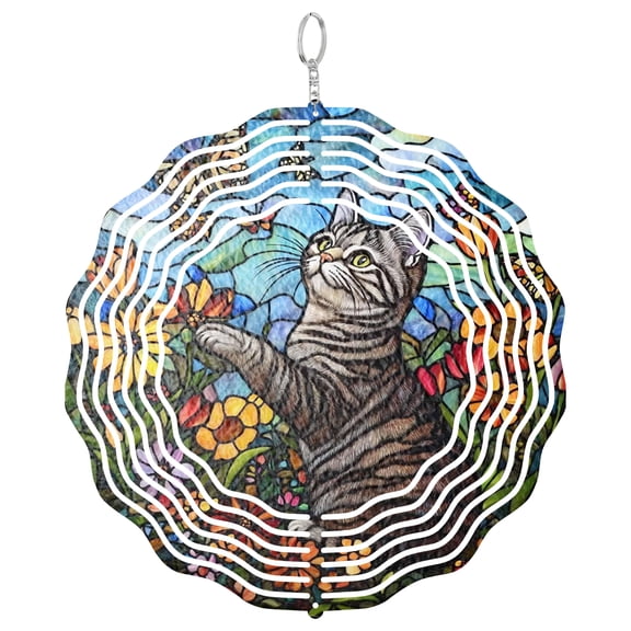 Era Gift Cat and Flowers Sun Catcher, 3D Wind Spinner Style UV Printed Pet Lover Decor
