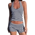 thumbnail image 1 of Conjuntos de 2 Piezas para Mujer: Conjuntos de Estar por Casa A Juego, Top con Lazo y Cuello Halter, y Pantalones Cortos de Cintura Alta. Azul y Ocultos S, 1 of 8