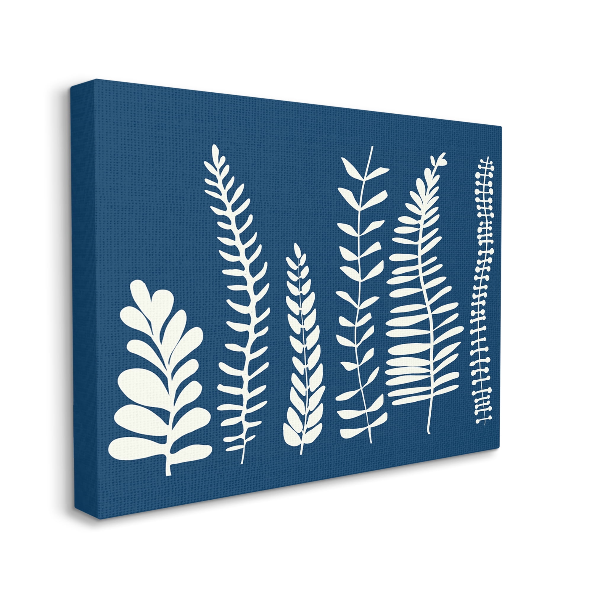 Stupell Industries Modern Fern Plant Leaves Blue Nature Silhouettes Graphic Art Gallery Wrapped Canvas Print Wall Art, Design by Deborah Velasquez