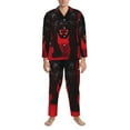 thumbnail image 3 of Susaid Black Panther Red Background Print Men's Long Sleeve Pajama Set, Two-Piece Button-Down Loungewear PJs Set, Comfortable Sleepwear for Relaxation-Medium, 3 of 7