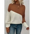 thumbnail image 4 of Women'S Casual Color Block Sweater Crewneck Long Sleeve Ribbed Knit Pullover Top Caramel Color M, 4 of 8