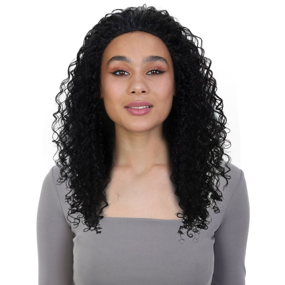 LUXLUXE Makayla Curly Body Waves 22 in Long Half Wig Full Cap Wig, Heat Resistant Fibers, Natural Black