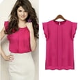 thumbnail image 2 of Women‘s Candy Color Loose Chiffon Shirt Top  Neck Short Ruffle Sleeves, 2 of 3