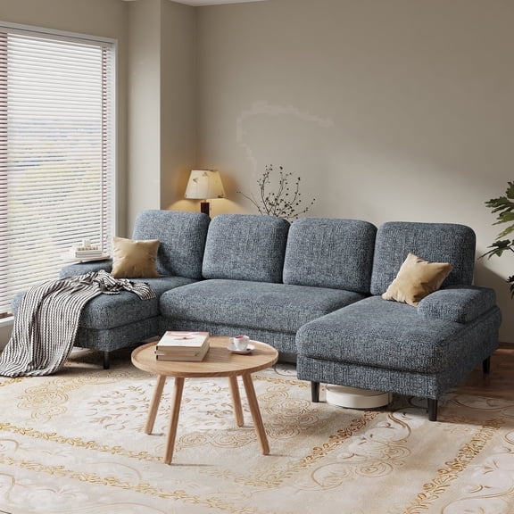 CONCETTA U Shaped Sectional Sofa Couches with Double Chaise 4-Seat Set, Chenille Fabric Cushion for Living Room Home Furniture, Dark Grey