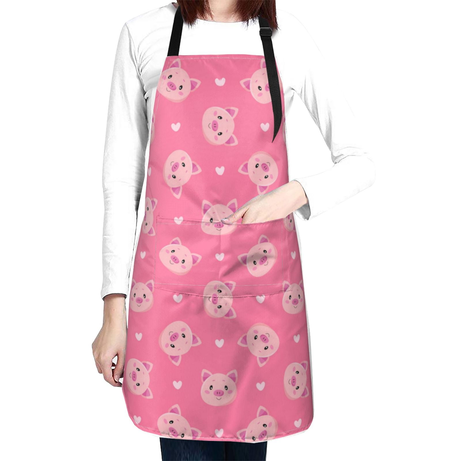 Kdxio Cartoon Pigs and Hearts Apron with Pockets Adjustable Kitchen Aprons for Men Women Waterproof Aprons for Cooking,Drawing,Crafting, Baking Household Cleaning
