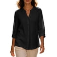 thumbnail image 4 of Warop Button Down Top for Women 3/4 Sleeve Linen V-Neck Shirt Fashionable Casual Loose Blouses, 4 of 8