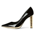 thumbnail image 2 of FSJ Women Elegant Pointed Closed Toe Slip On Pumps Golden Metal Chain Chunky High Heels Party Wedding Dressy Shoes Size 9.5 Black, 2 of 4