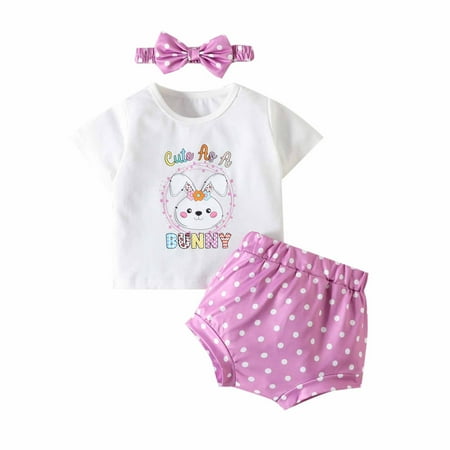 

BELLZELY Toddler Clothing Sets Clearance Baby Boys Girls Easter Lovely Embroidered Bunny Candy Color T-shirt Shorts Headband Suit