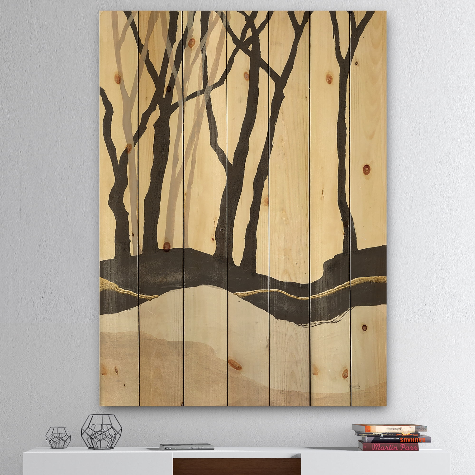 Designart 'Forest Silhouette IV' Modern Farmhouse Print on Natural Pine Wood