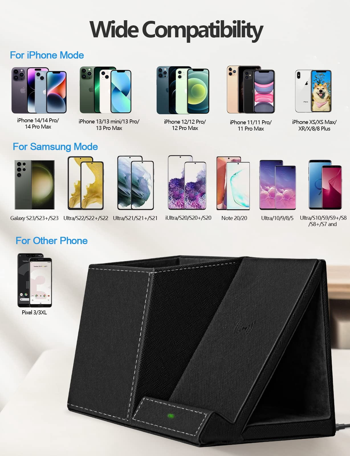 Extrelife Desk Organizer with Wireless Charging for iPhone, PU Leather with Pencil Holder for Desk & Nightstand, Black