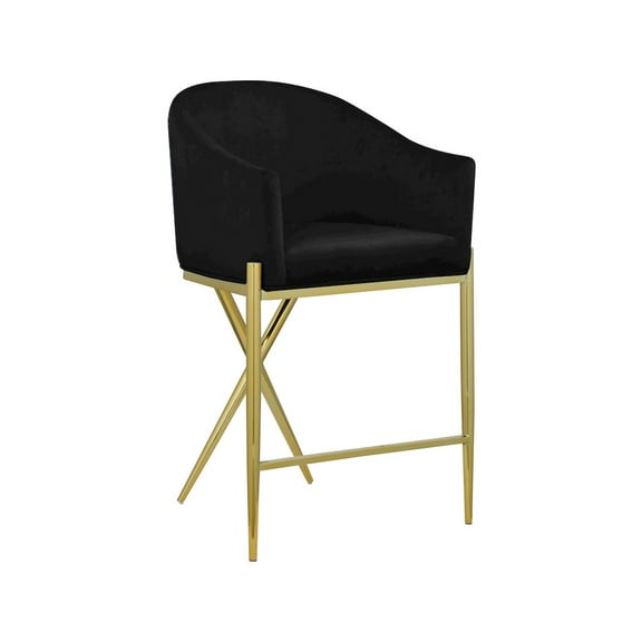 Meridian Furniture Xavier Black Velvet Counter Stool with Gold Metal Legs