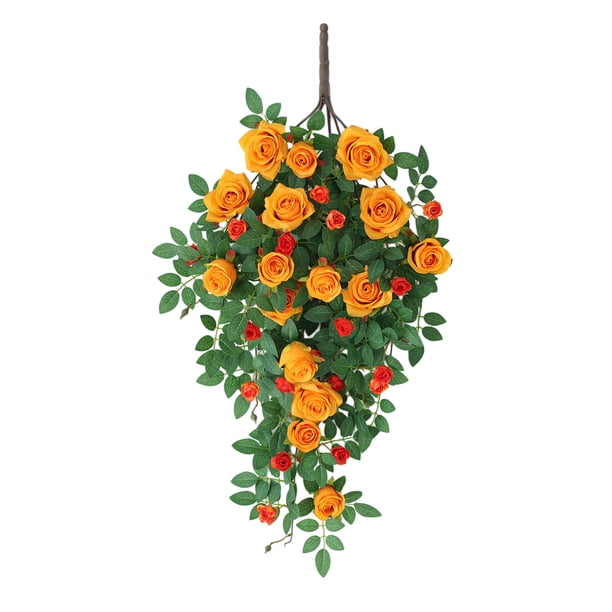 Decoración de flores artificiales de ratán, 6 cabezas de rosas colgantes falsas, plantas de enredadera de seda sintética de ratán para decoración de fondo de sala de bodas DIY