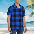 thumbnail image 3 of Pofeuu Buffalo Plaid Blue Black Print Hawaiian Shirt for Men Sleeves Casual Button Down Summer Beach Dress Shirts T-Shirts,Medium, 3 of 7