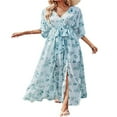 thumbnail image 1 of Robe Maxi Ample à Imprimé Floral pour Femmes, Manches 4/3, Col en V, Robe d'Été Fluide, Esthétique, Décontractée, Bohème, Tenue de Plage, 1 of 6